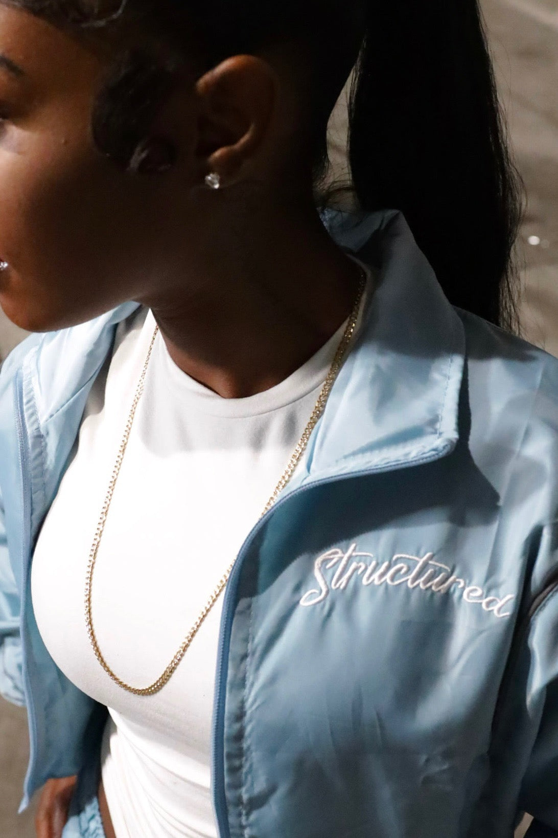 Light Blue Cropped TrackSuit Full Set