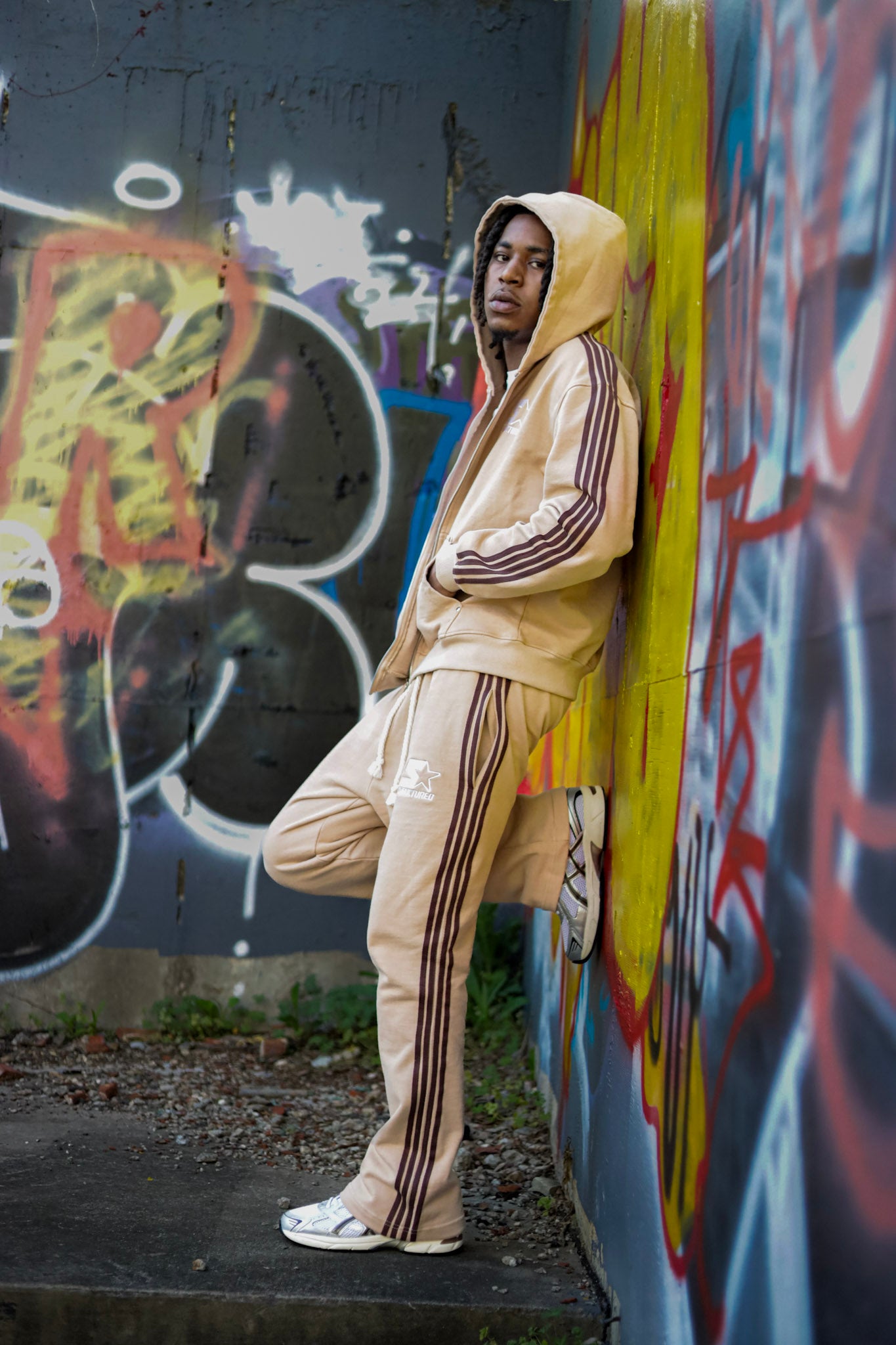 Cream/Brown Structured Full Zip Up Flare Set