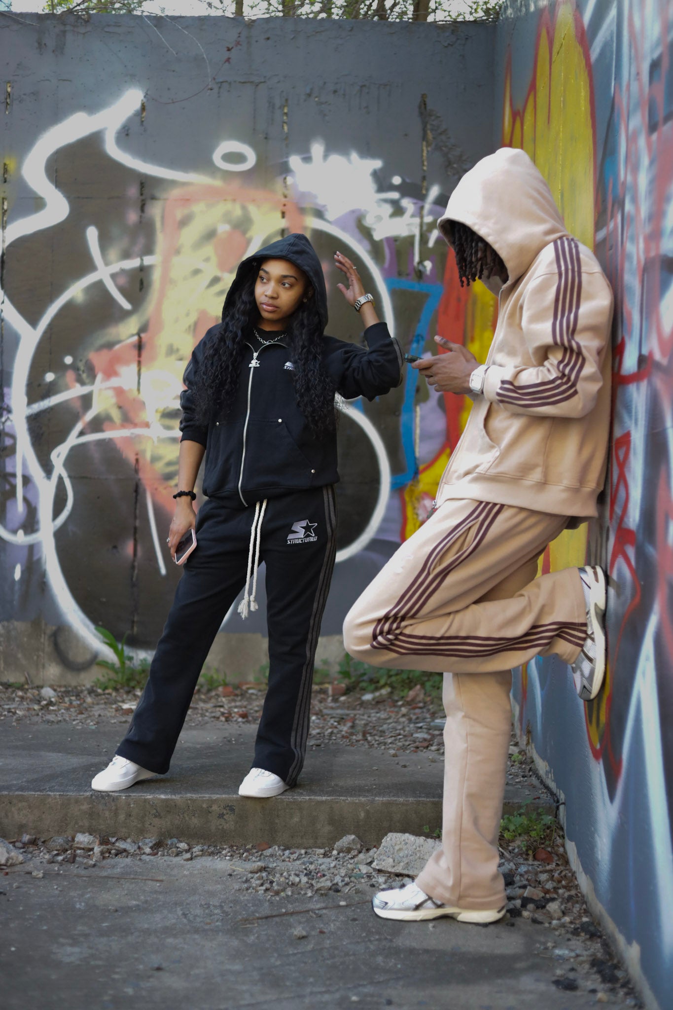 Black/Gray Structured Full Zip Up Flare Set