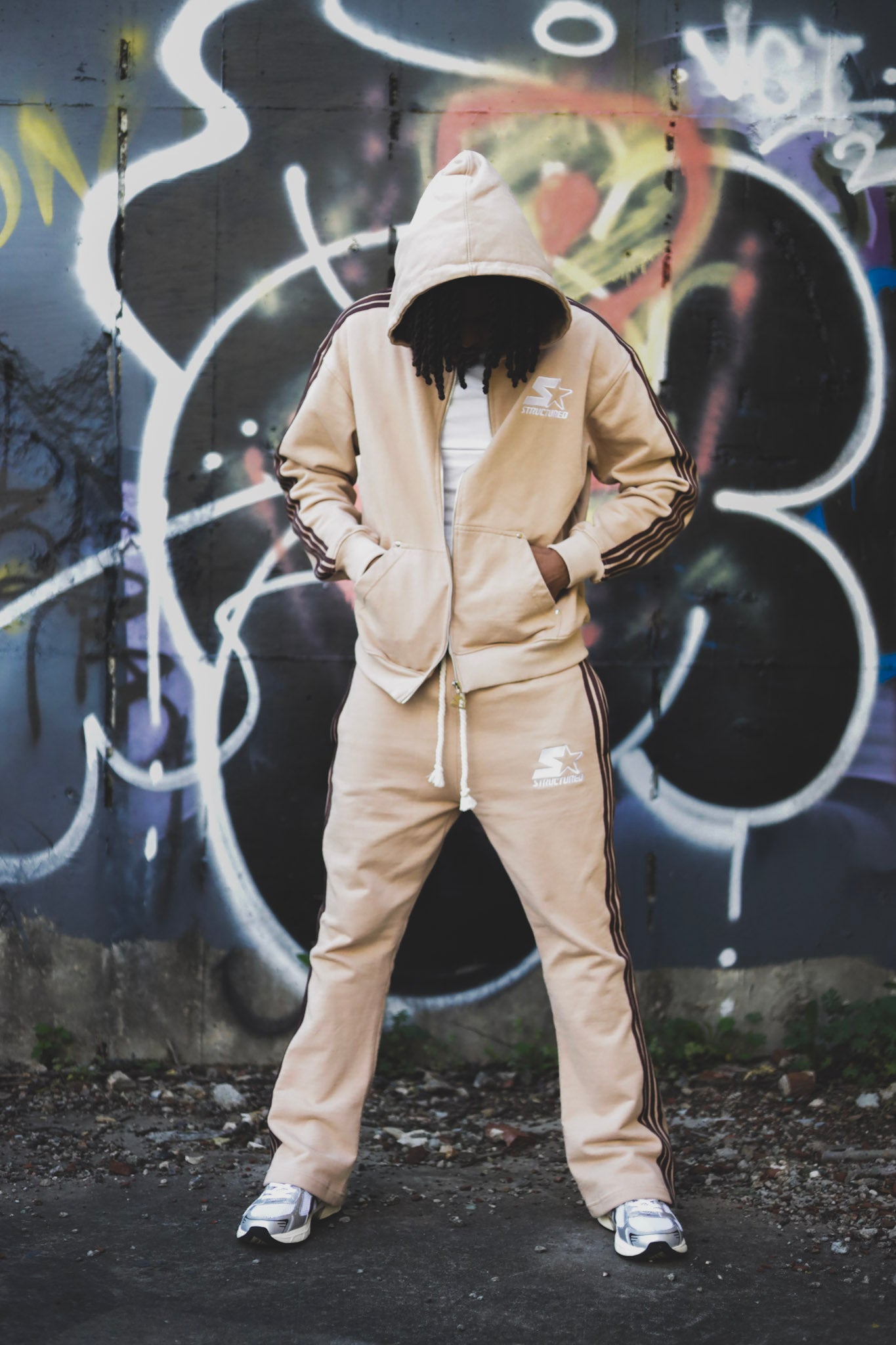Cream/Brown Structured Full Zip Up Flare Set