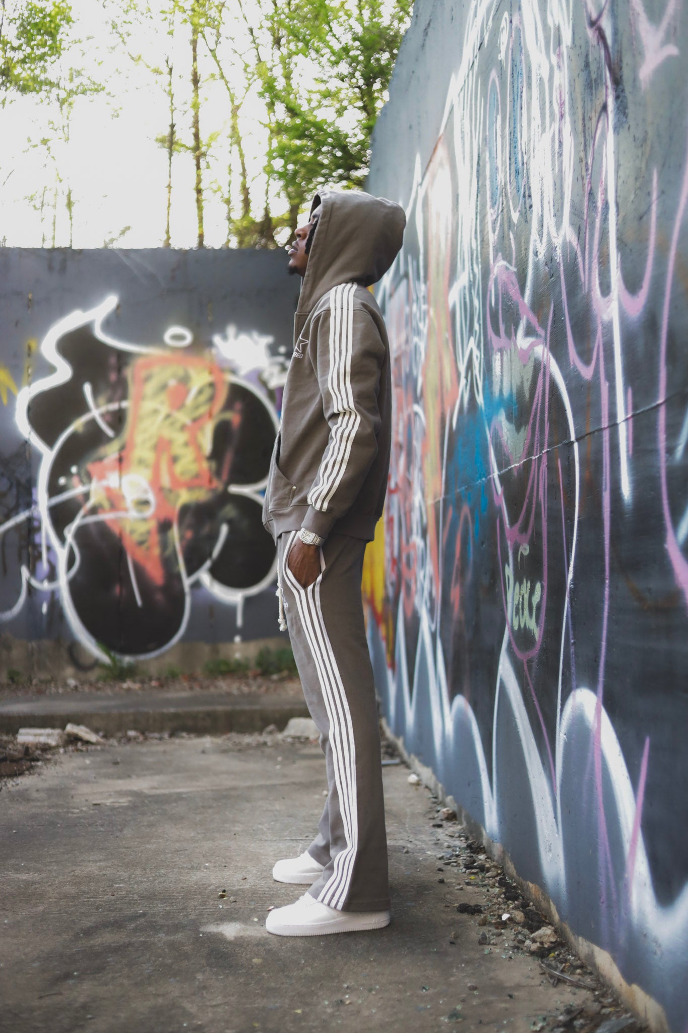 Gray/White Structured Full Zip Up Flare Set