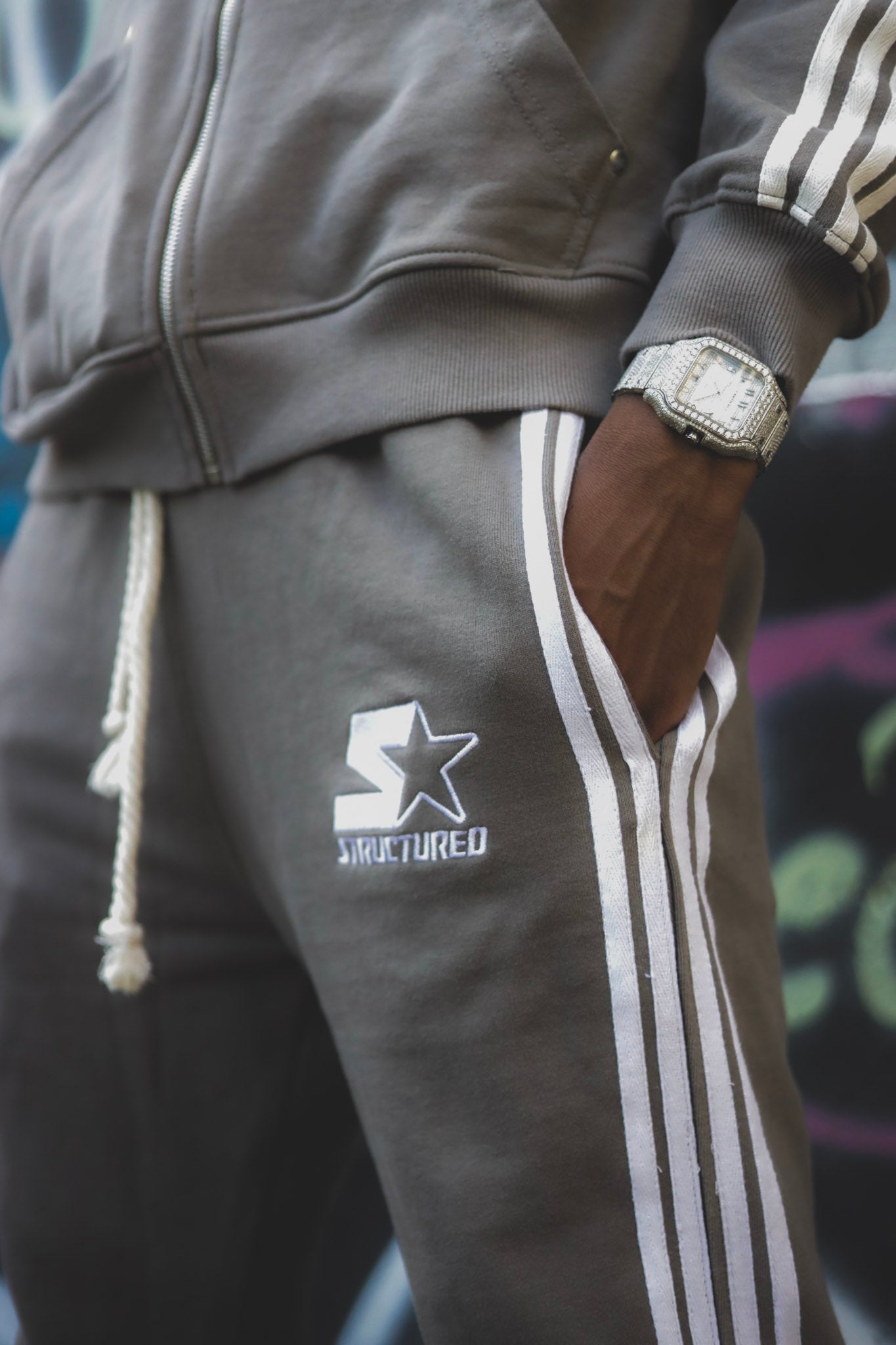 Gray/White Structured Full Zip Up Flare Set