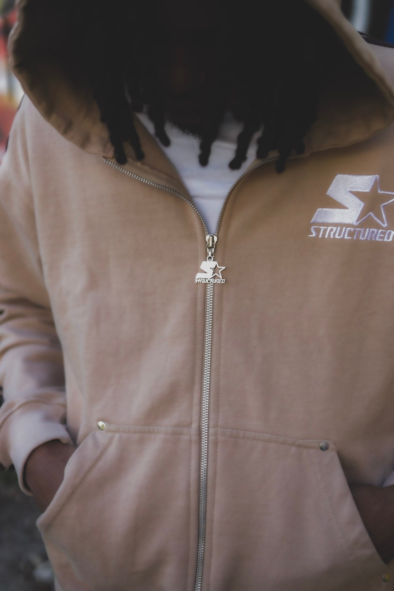Cream/Brown Structured Full Zip Up Flare Set