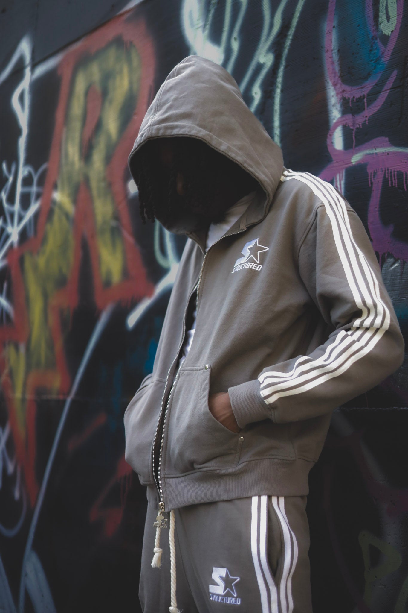 Gray/White Structured Full Zip Up Flare Set