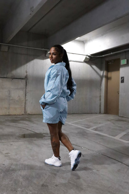 Light Blue Cropped TrackSuit Full Set
