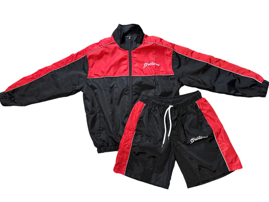Black/Red Structured Windbreaker Full Tracksuit
