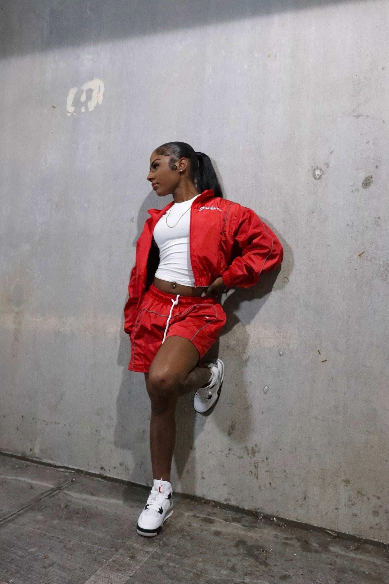 Red Cropped Tracksuit Full Set