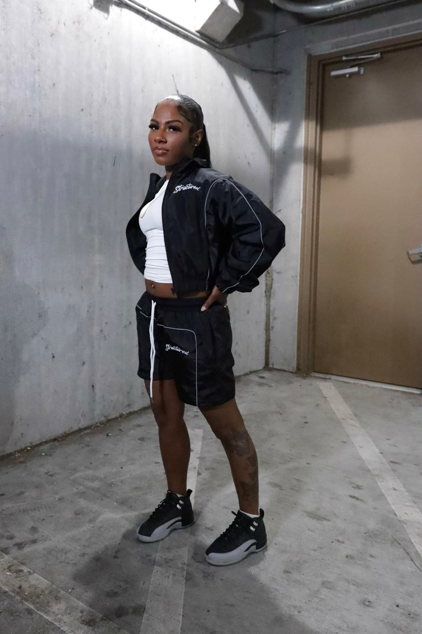 Black Cropped TrackSuit Full Set