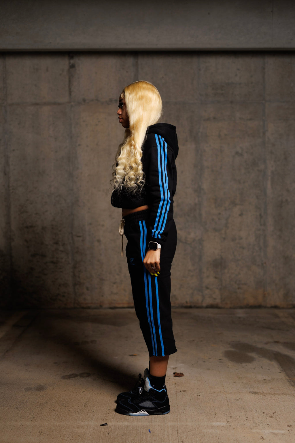 Black/University Blue Structured Long Shorts Set