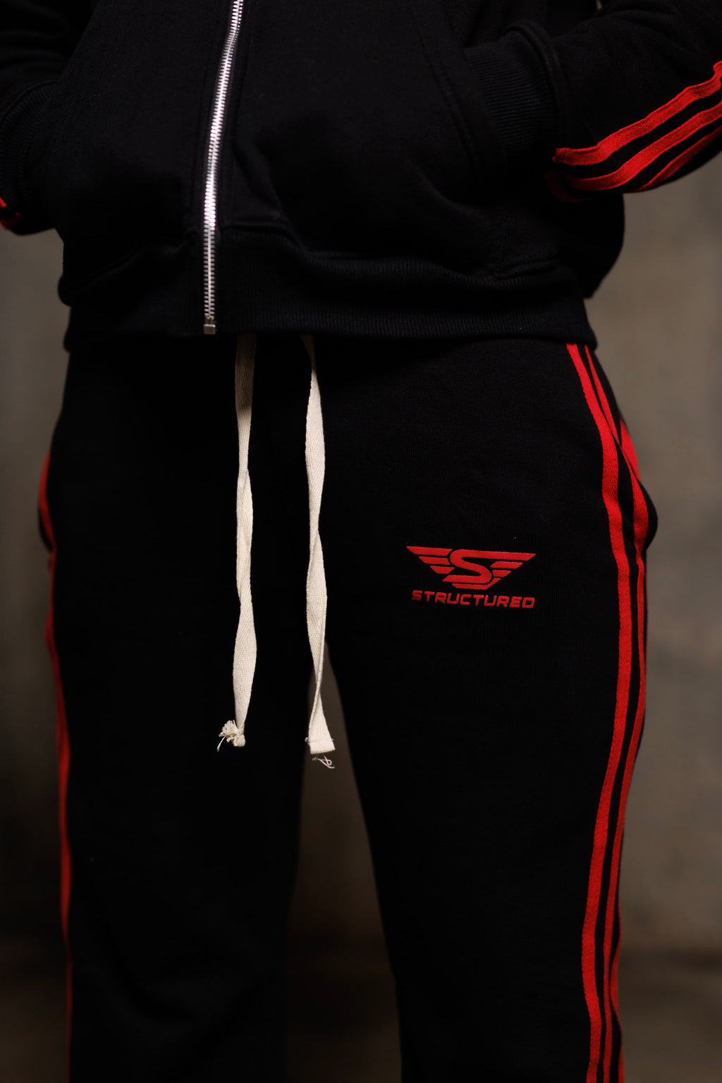 Black/Red Structured Long Shorts Set