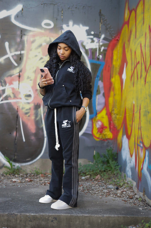 Black/Gray Structured Full Zip Up Flare Set