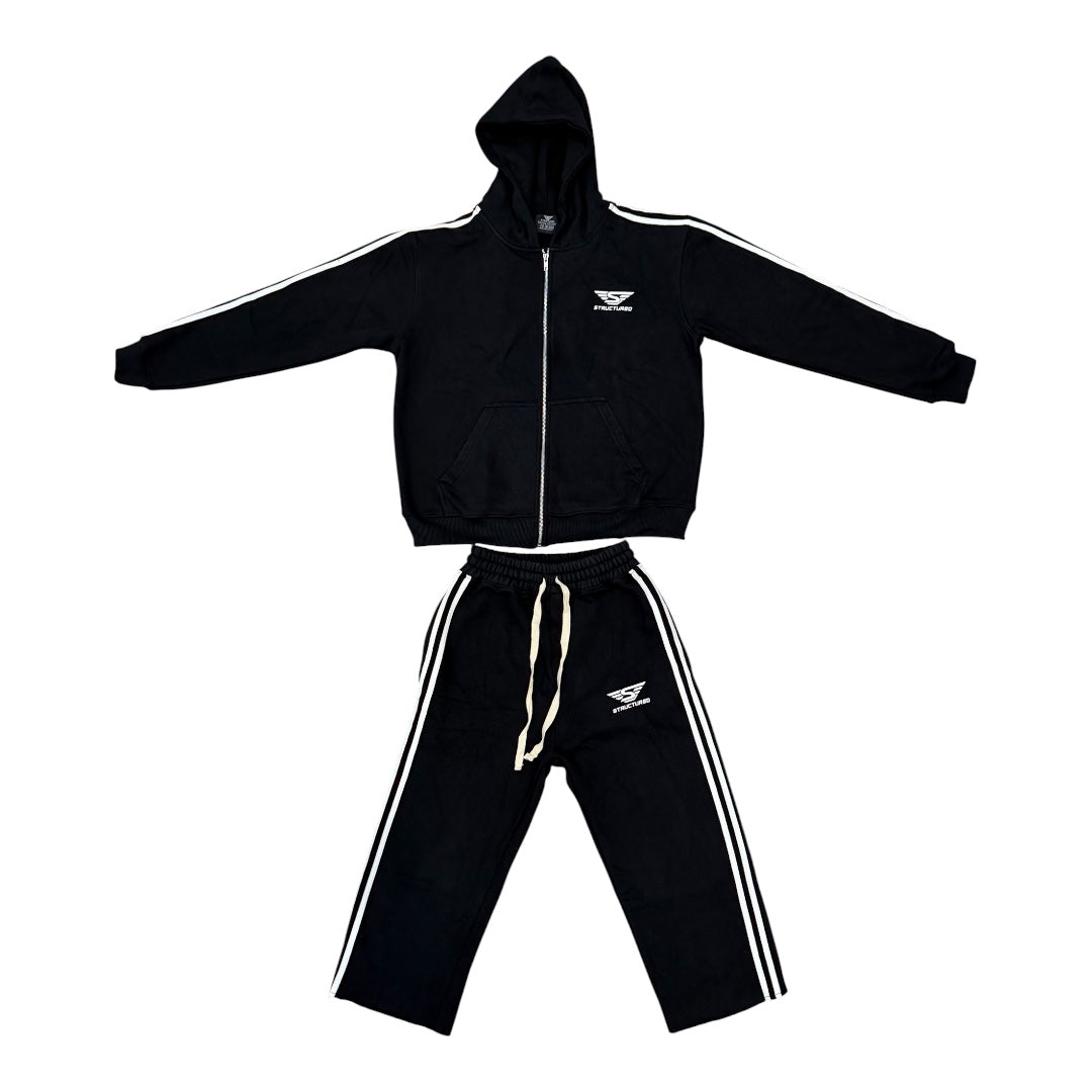 Black/White Structured Long Shorts Set