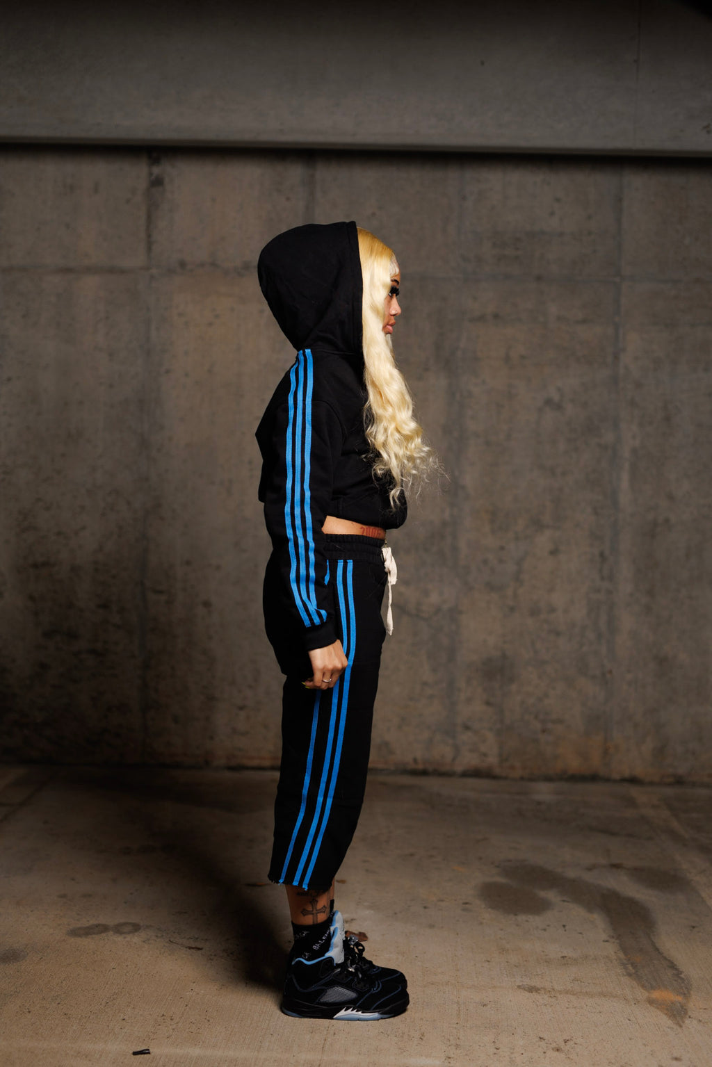 Black/University Blue Structured Long Shorts Set