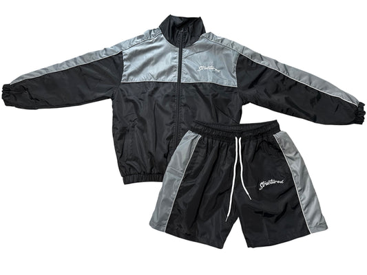 Black/Grey Structured Windbreaker Full Tracksuit