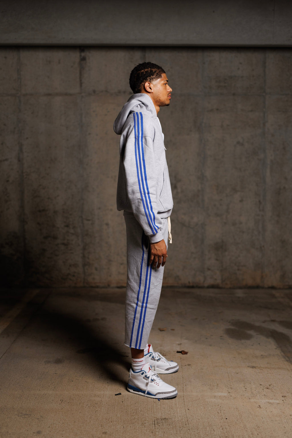 Grey/True blue/Red Structured Long Shorts Set