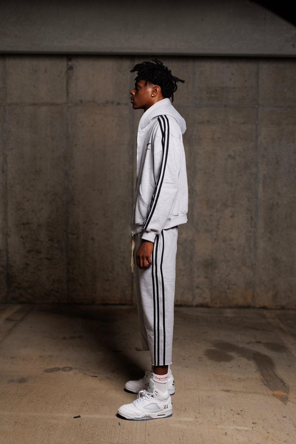 Grey/Black Structured Long Shorts Set