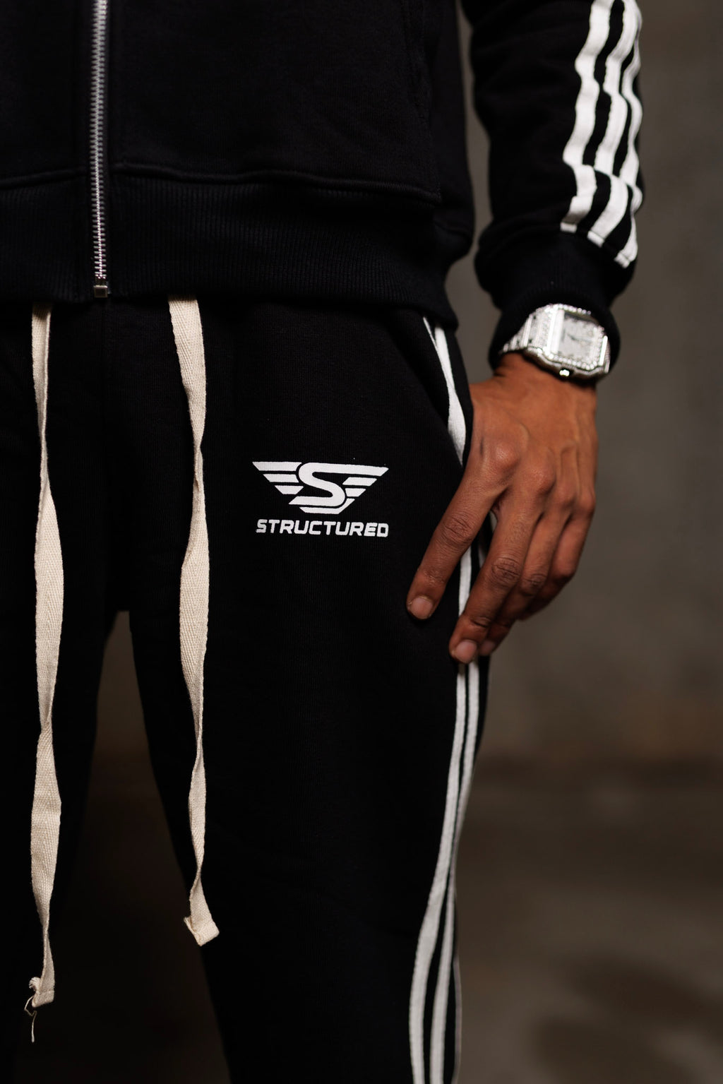 Black/White Structured Long Shorts Set