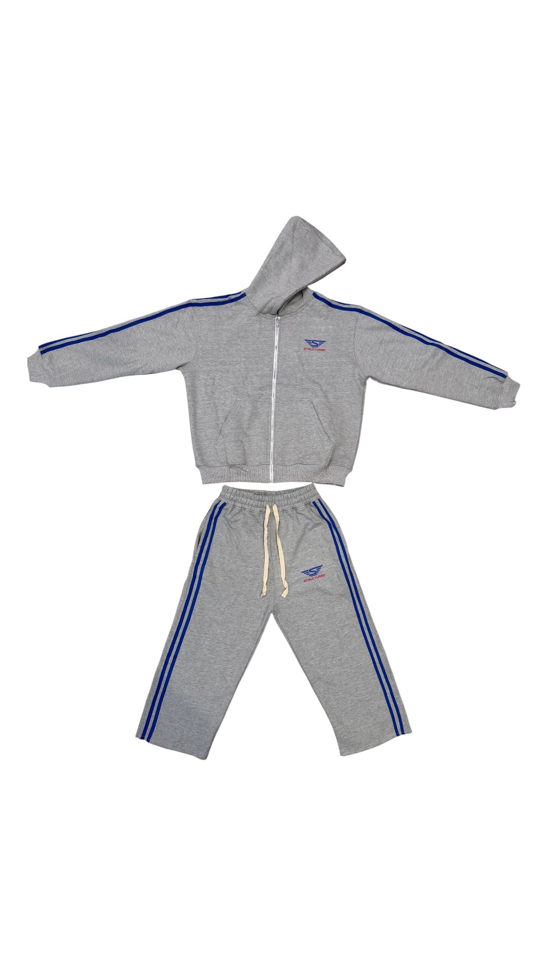 Grey/True blue/Red Structured Long Shorts Set