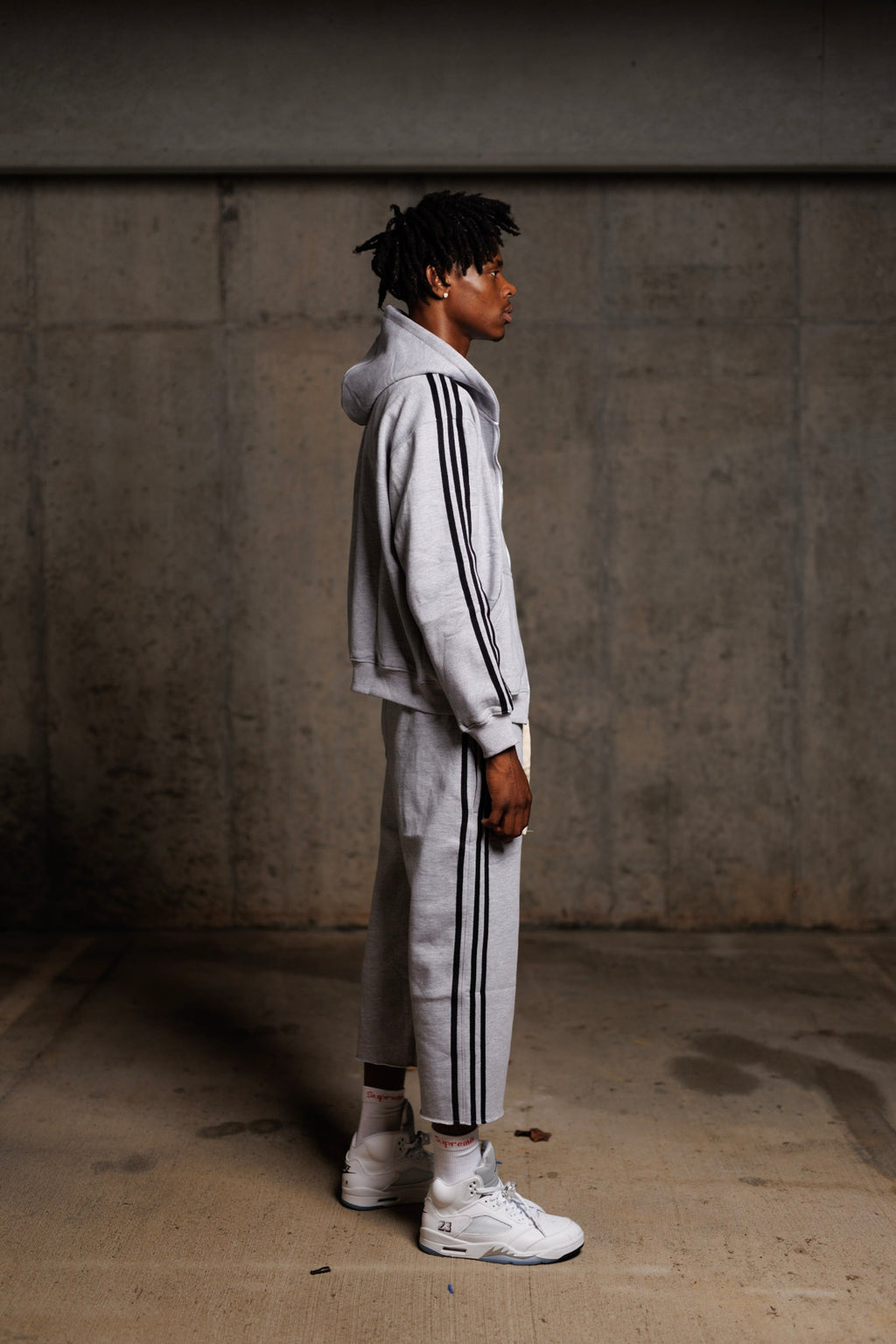 Grey/Black Structured Long Shorts Set