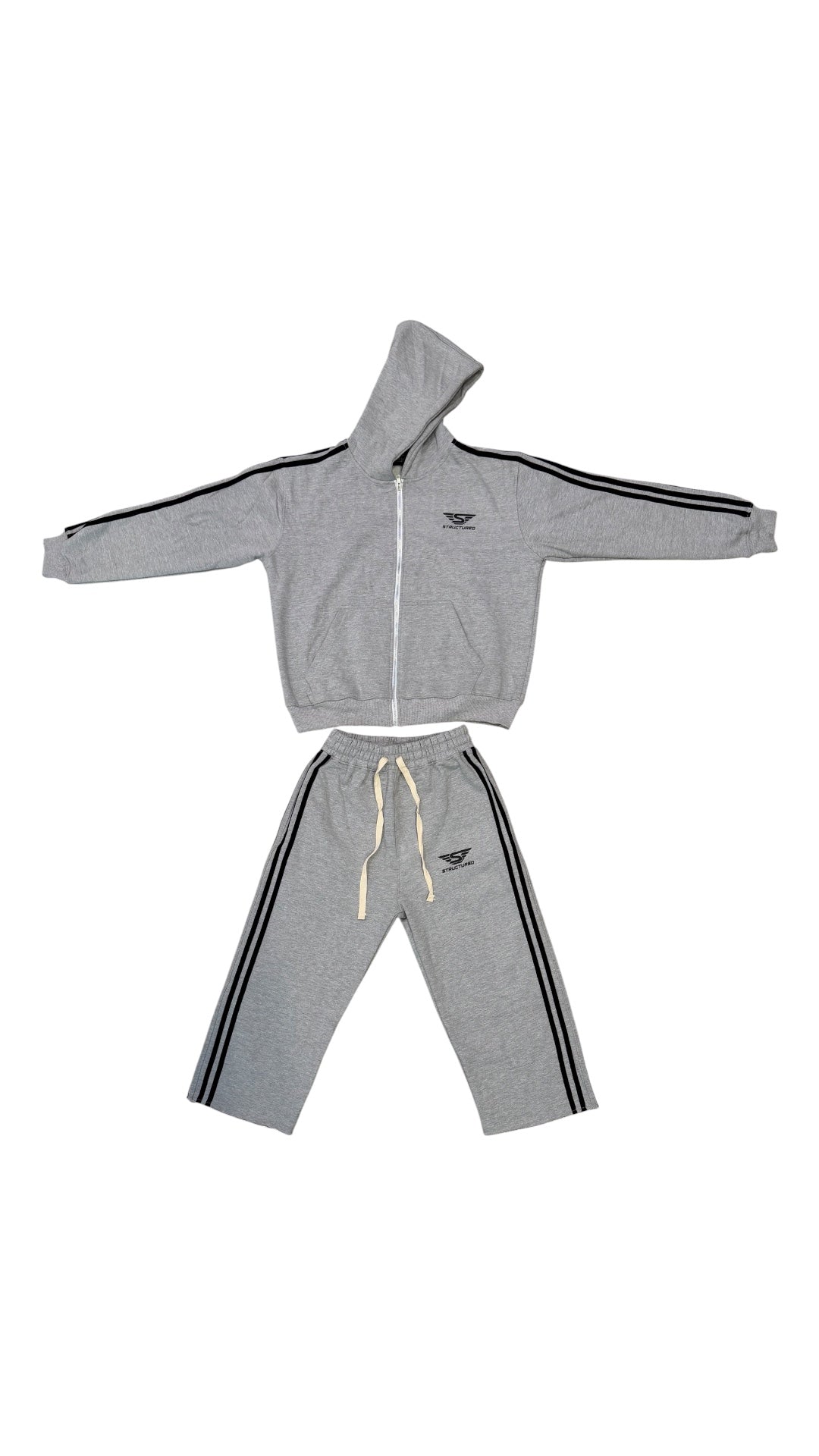 Grey/Black Structured Long Shorts Set