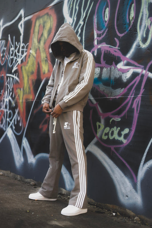 Gray/White Structured Full Zip Up Flare Set
