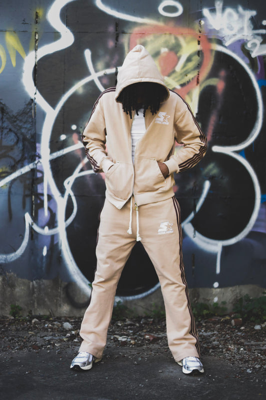 Cream/Brown Structured Full Zip Up Flare Set