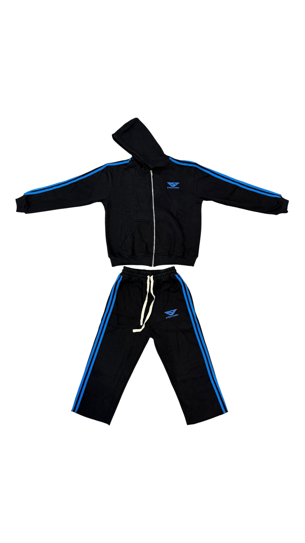 Black/University Blue Structured Long Shorts Set