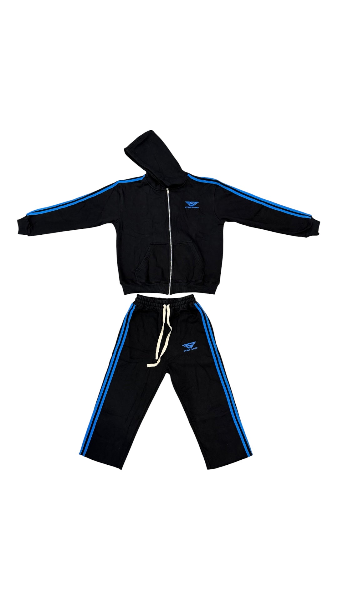 Black/University Blue Structured Long Shorts Set