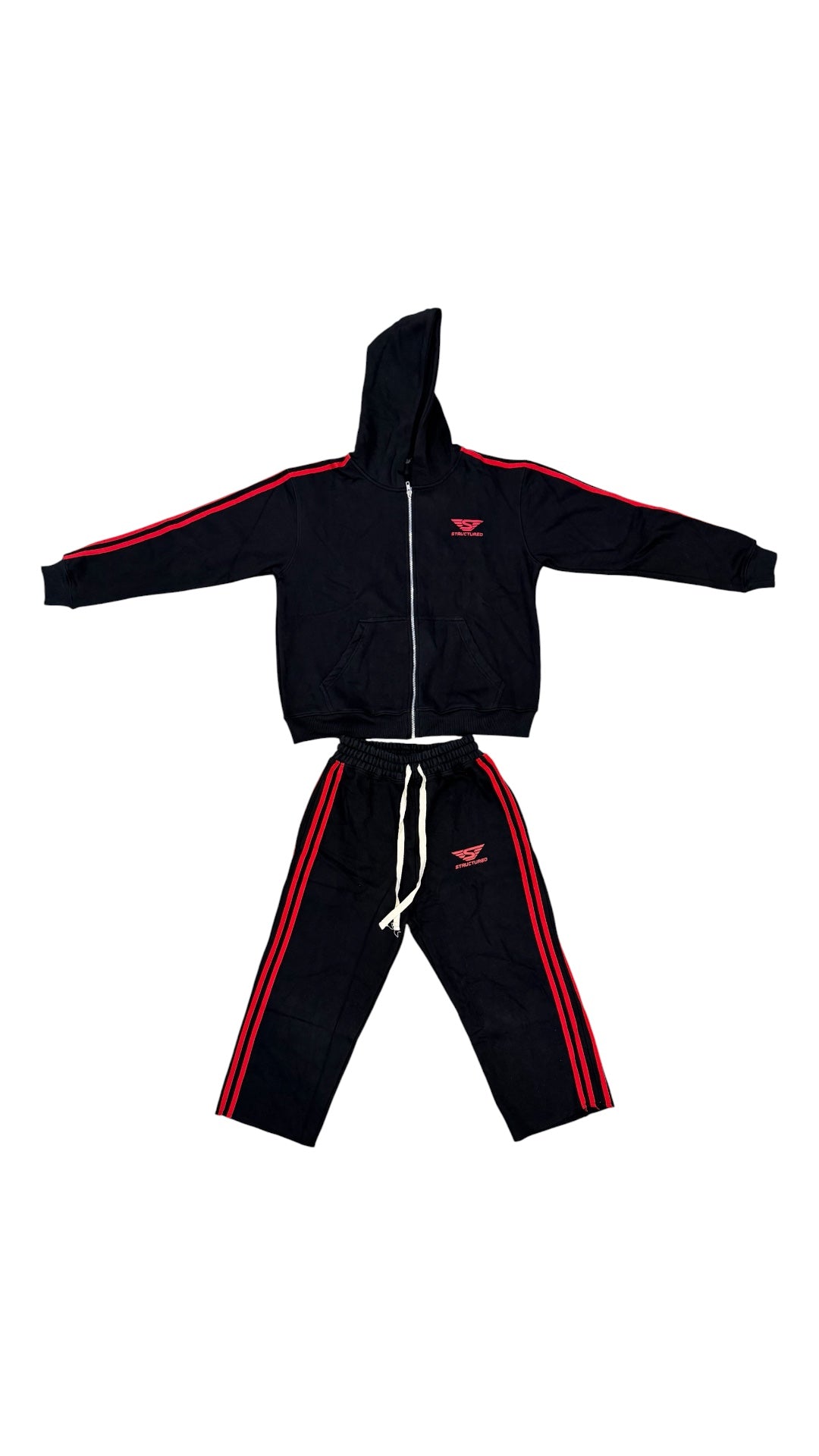Black/Red Structured Long Shorts Set
