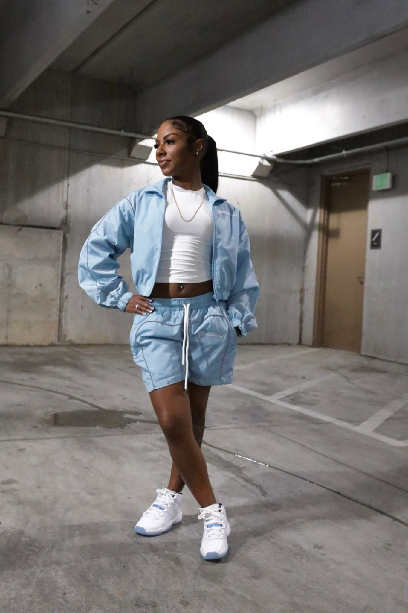 Light Blue Cropped TrackSuit Full Set